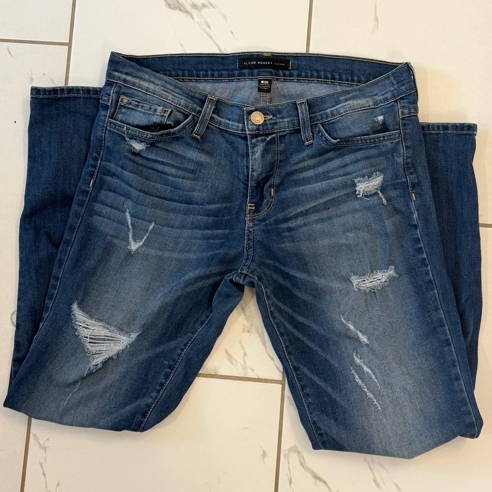 Flying Monkey Blue Distressed Boyfriend Jeans